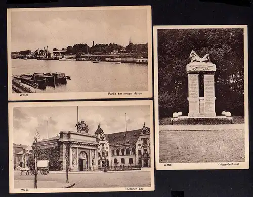 112183 3 AK Wesel Kriegerdenkmal Berliner Tor Neuer Hafen um 1925