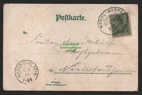 B8862 DR Postkarte Bahnpost Wanne Borken Zug 129 1901 AK Was sich liebt, das nec