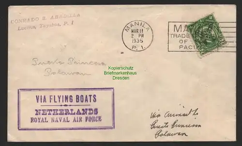 B8910 Manila Philippinen 1935 Luftpost Via Flying Boats Netherlands Royal Naval