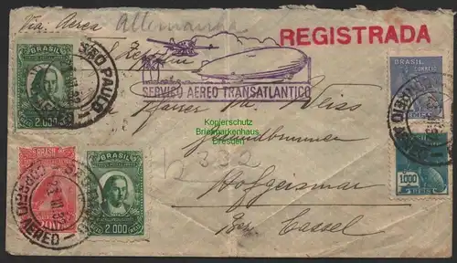 B8951 Brief Servico Aereo Transatlantico Zeppelin Luftpost Sao Paulo Brasil 1932