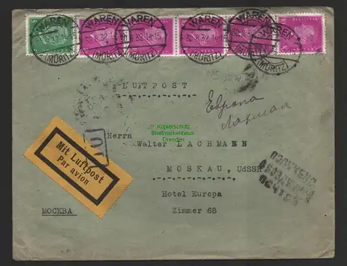 B8923 DR Brief Deutsche Luftpost 1932 Waren Müritz nach Moskau