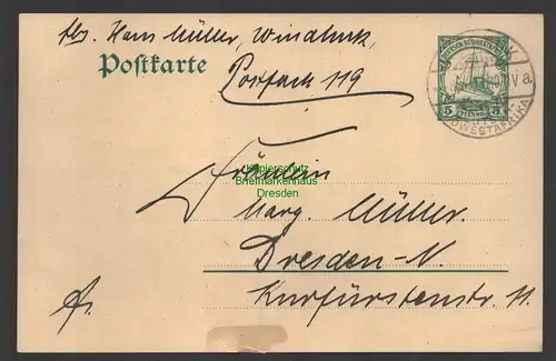 B10268 DSW Deutsch Südwestafrika Ganzsache Windhuk 1910 Straußenfedern