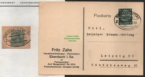 B8835 DR Postkarte Bahnpost Dresden Zittau 1934 Ebersbach Bienen Zeitung Leipzig