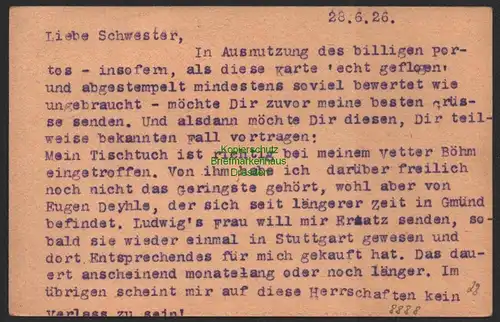 B8888 Deutsches Reich Luftpost 1926 Ganzsache Postamt Stuttgart