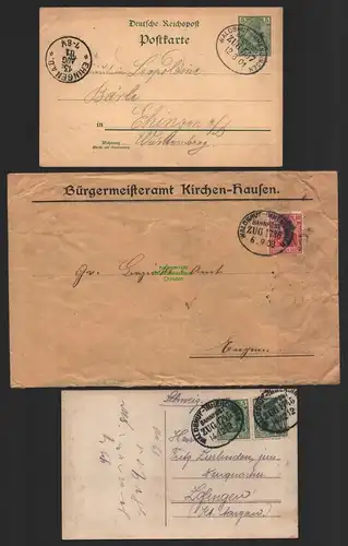 B8853 3x DR Postkarte Brief Bahnpost Waldshut - Immendingen 1901 Kirchen-Hausen