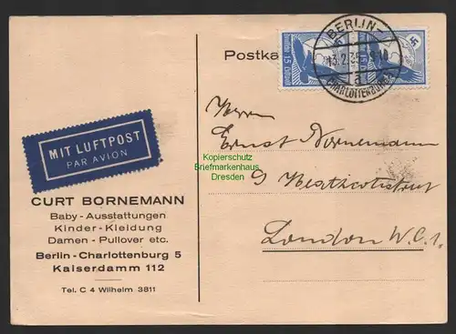 B8965 Postkarte Luftpost Air mail DR 2x 531 MeF Berlin Charlottenburg n. London