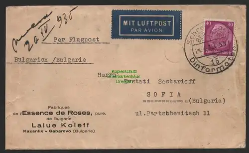 B8924 DR Brief Deutsche Luftpost 1935 Berlin nach Sofia Bulgarien