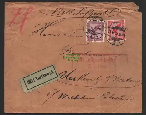 B8889 Deutsches Reich Luftpost 1929 Brief Berlin Postamt Stettin