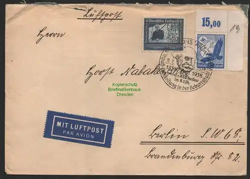B8964 Brief Luftpost Air mail DR 669 1938 Geburtstag Graf Zeppelin SST Konstanz