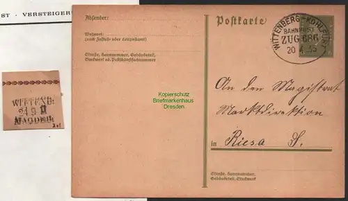 B8872 DR Postkarte Bahnpost Wittenberg - Kohlfurt 1933 Wittenb. Magdeb. um 1875