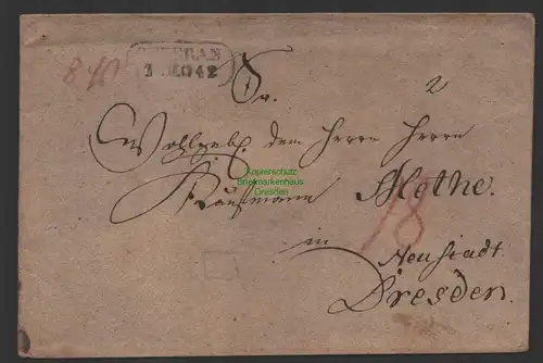 B10195 Vorphilatelie Oederan 1842 Brief nach Dresden Neustadt