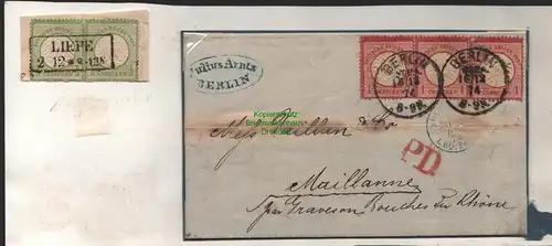 B10017 DR Deutsches Reich 2 1/3 Groschen Briefstück Liepe 3x 19 Dreierstreifen