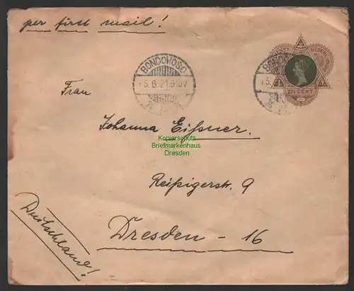 B10159 Brief Ganzsache Nederlandsch Indie 1921 Java Bondowoso nach Dresden