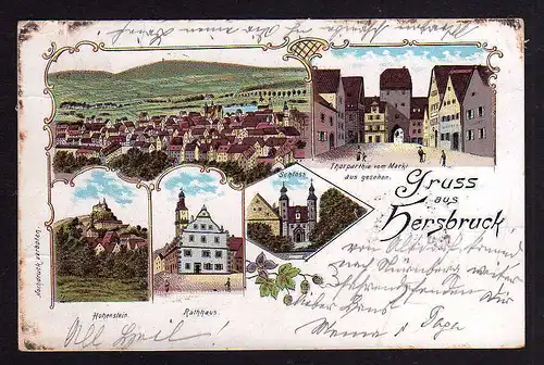 99824 AK Litho Hersbruck Hohenstein Rathaus Schloss Markt 1899