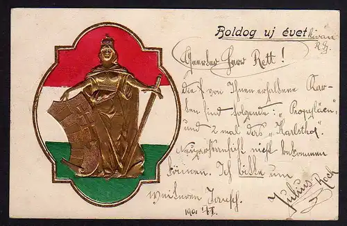 76615 AK Wappen Präge Karte Boldog uj evet Glückliches neues Jahr 1901