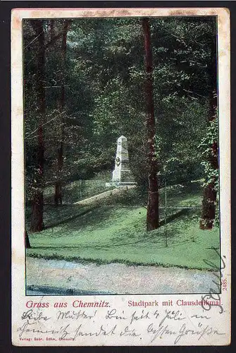 62254 AK Chemnitz Stadtpark Clausdenkmal 1904