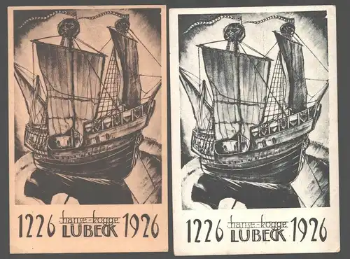141645 2 AK Hanse Kogge Lübeck 1226 - 1926 Festpostkarte 2 Varianten
