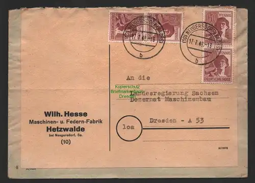 B9978 Brief SBZ Gebühr Währungsreform 1948 Zehnfach Neugersdorf nach Dresden