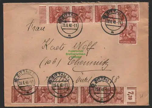 B9976 Brief SBZ Gebühr Währungsreform 1948 Zehnfach Zittau nach Chemnitz