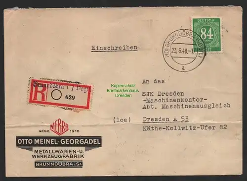 B9970 Brief SBZ Letztag vor Währungsreform 23.6.48 1948 Einschreiben Brunndöbra
