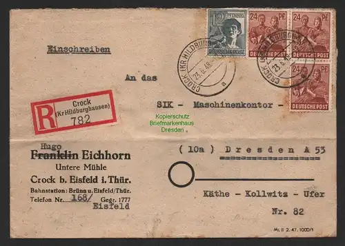 B9968 Brief SBZ Letztag vor Währungsreform 23.6.48 1948 Einschreiben Crock Kr.
