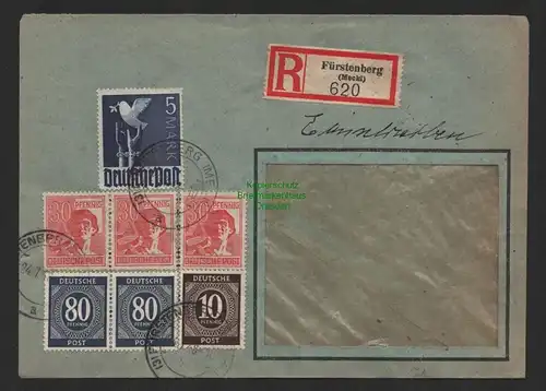 B9957 Brief SBZ Zehnfach Frankatur mit 962 5 Mark Taube Fürstenberg Meckl. 1948