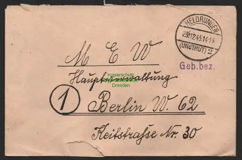 B9951 Brief SBZ Gebühr bezahlt 1945 Heldrungen Unstrut nach Berlin