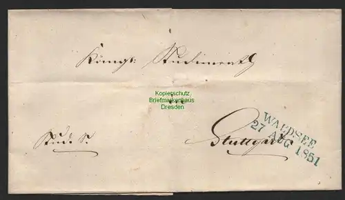 B9948 Altdeutschland Briefhülle Waldsee 1851 nach Stuttgart ohne Inhalt