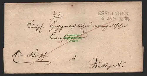 B9940 Altdeutschland Vorphila Briefhülle Esslingen 1835 nach Stuttgart o Inhalt