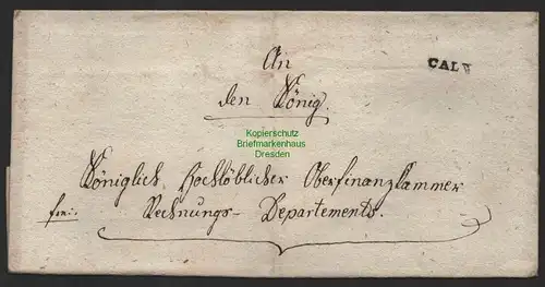 B9927 Altdeutschland Vorphila Briefhülle Calw um 1810 ohne Inhalt an den König