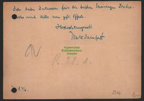 B9917 Postkarte SBZ Gebühr bezahlt 1946 Sitzendorf Schwarzatal nach Weimar