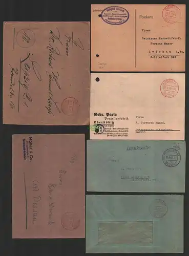 B9897 6x Brief Postkarte SBZ Gebühr bezahlt 1945 Rudolstadt rot 1x schwarz 1947
