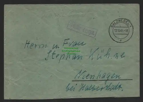 B9884 Brief SBZ Gebühr bezahlt 1945 Stendal Kläden Kr. Stendal nach Nienhagen
