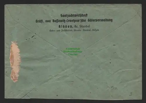 B9884 Brief SBZ Gebühr bezahlt 1945 Stendal Kläden Kr. Stendal nach Nienhagen