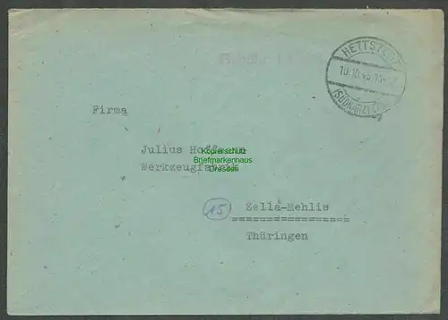 B6286 Brief SBZ Gebühr bezahlt 1945 Hettstedt Südharz nach Zella-Mehlis