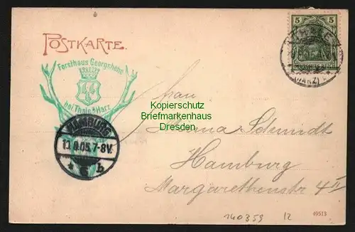 140359 AK Forsthaus Georgshöhe bei Thale i. Harz 1905 Lauenburg Glockenstein