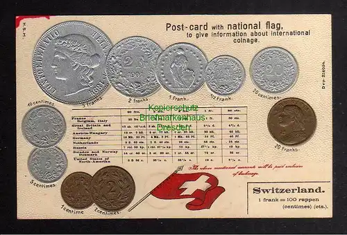 128283 AK Münzprägekarte Schweiz Suisse Switzerland Flagge um 1900