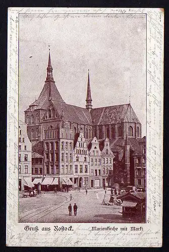 80062 AK Rostock 1900 Marienkirche mit Markt