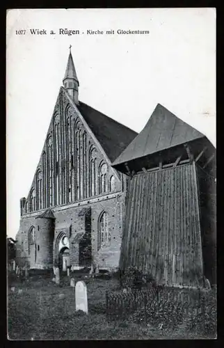 41229 AK Wiek Rügen Kirche m. Glockenturm 1918 Vollbild