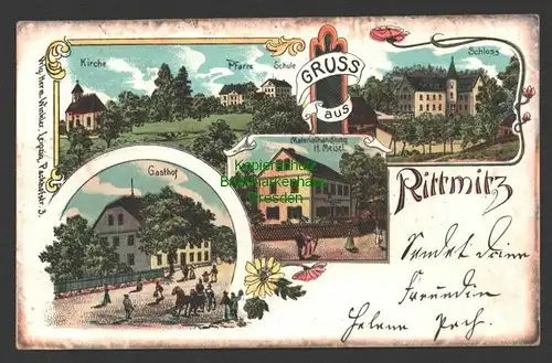 145636 AK Rittmitz bei Ostrau Litho 1905 Kirche Pfarre Schule Schloss Gasthof Ha