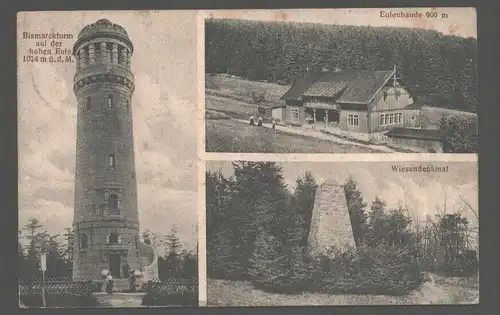 141635 AK Bismarckturm Hohe Eule Eulenbaude Wiesendenkmal um 1920