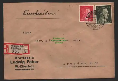 B9813 R-Brief Gebr. Hörmann A.-G. Wuppertal-Elberfeld 1 b  Ludwig Faber 1942