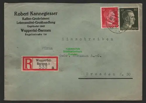 B9812 R-Brief Gebr. Hörmann A.-G. Wuppertal-Barmen 3 Hartmann 1942 Kaufhaus