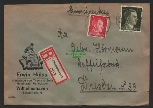 B9801 R-Brief Gebr. Hörmann A.-G. Wilhelmshaven 3 Erwin Hülss 1943 Thams & Garfs