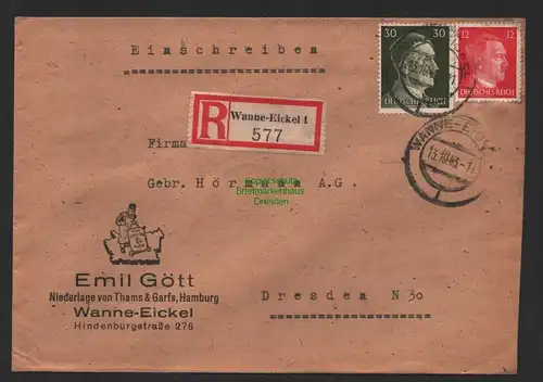 B9788 R-Brief Gebr. Hörmann A.-G. Wanne-Eickel 1 Emil Gött 1943 Thams & Garfs