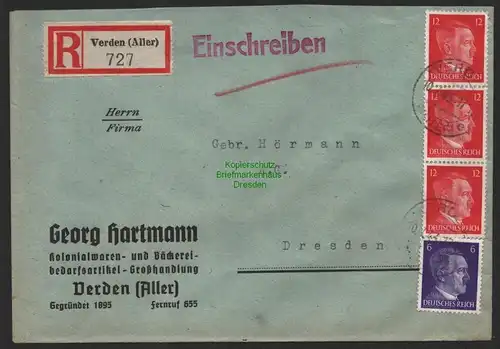 B9778 R-Brief Gebr. Hörmann A.-G. Verden (Aller) Georg Hartmann  1943 Kolonial