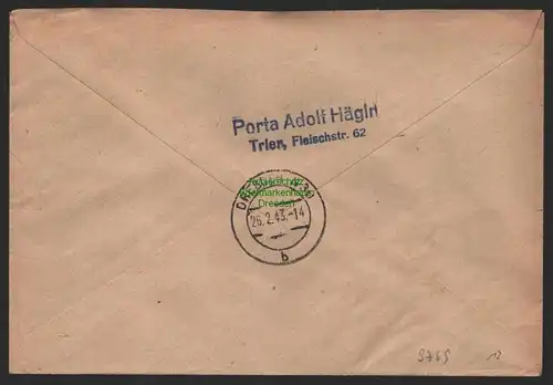 B9769 R-Brief Gebr. Hörmann A.-G. Trier 1 j Porta Adolf Hägin 1943