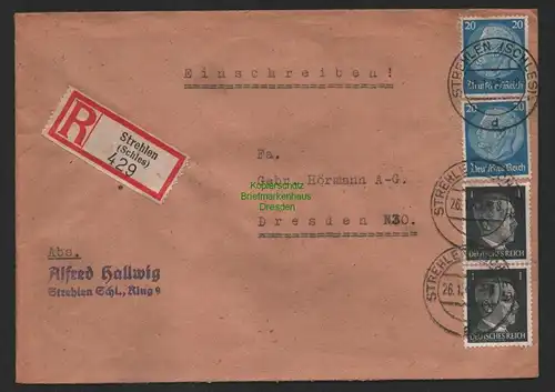 B9752 R-Brief Gebr. Hörmann A.-G. Strehlen (Schles) 429  Alfred Hallwig 1943