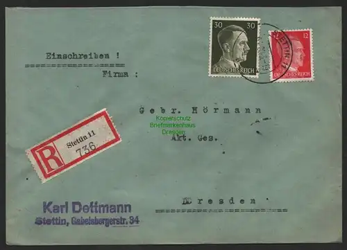 B9746 R-Brief Gebr. Hörmann A.-G. Stettin 11 Karl Dettmann  1943