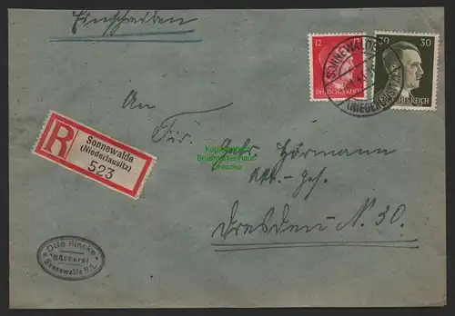 B9740 R-Brief Gebr. Hörmann A.-G. Sonnewalde Niederlausitz Fincke 1943 Bäckerei